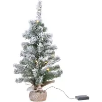 Everlands Mini Weihnachtsbaum im Jutesack 45 cm grün weiß beleuchtet warmweiß
