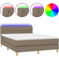 vidaXL Boxspringbett mit Matratze & LED Taupe 140x200 cm Stoff