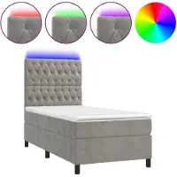 vidaXL Boxspringbett mit Matratze & LED Hellgrau 90x190 cm Samt