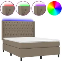 vidaXL Boxspringbett mit Matratze & LED Taupe 140x200 cm Stoff