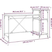 vidaXL Schreibtisch mit Regal Grau Sonoma 135x50x90 cm Holzwerkstoff