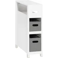 SoBuy BZR83-W Nischenregal mit 2 abnehmbaren grauen Körben Küchenregal Badezimmerregal Badezimmerschrank Nischenschrank toilettenpapier aufbewahrung Badmöbel Weiß BHT ca.:20x70x60cm