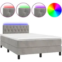 vidaXL Boxspringbett mit Matratze & LED Hellgrau 120x200 cm Samt