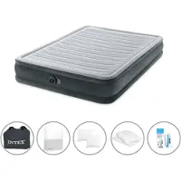 Intex Luftbett - 2 Personen - 152 x 203 x 33 cm - Grau - Mit eingebauter Pumpe + Spannbettlaken Weiß + Kopfkissen + Molton 2 in 1 Kissenbezüge + Reperaturset