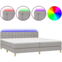 vidaXL Boxspringbett mit Matratze & LED Hellgrau 200x200 cm Stoff