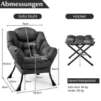 Costway Sessel mit Hocker, Relaxsessel mit Armlehnen, Seitentasche & Fußstütze, Loungesessel, Fernsehsessel, Ohrensessel Grau