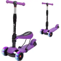 LifeGoods MultiRider Kinder-Roller - Stufe 3-8 Jahre - Verstellbarer Sitz - Leuchtende Räder - Jungen/Mädchen - Lila