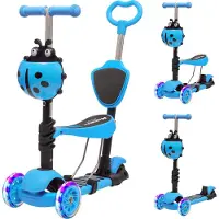 LifeGoods MultiRider - Kinderroller mit Schiebestange - 3 bis 8 Jahre - Höhenverstellbar - Jungen/Mädchen - Leuchtende LED-Räder - Blau