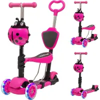 LifeGoods MultiRider - Kinderroller mit Schiebestange - 3 bis 8 Jahre - Höhenverstellbar - Jungen/Mädchen - Leuchtende LED-Räder - Rosa
