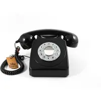 GPO 746 Retro Festnetztelefon im Stil der 70er Jahre mit Druckknopf-authentischer Klingelton- Schwarz