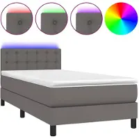 vidaXL Boxspringbett mit Matratze & LED Grau 90x190 cm Kunstleder