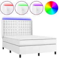 vidaXL Boxspringbett mit Matratze & LED Weiß 140x200 cm Kunstleder