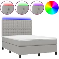 vidaXL Boxspringbett mit Matratze & LED Hellgrau 140x190 cm Stoff