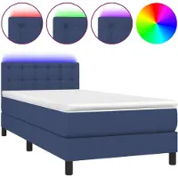 vidaXL Boxspringbett mit Matratze & LED Blau 90x200 cm Stoff