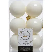 Décoris 12 Weihnachtskugeln 6cm Kunststoff Christbaumkugeln bruchsicher elfenbein ivory
