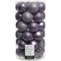 Décoris 37 Weihnachtskugeln 6cm Kunststoff Ornamente Mix Christbaumkugeln Set helllila