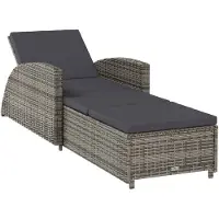 vidaXL Sonnenliege mit Dunkelgrauer Auflage Poly Rattan Grau