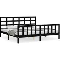 vidaXL Massivholzbett mit Kopfteil Schwarz 200x200 cm