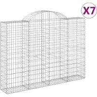 vidaXL Gabionen mit Hochbogen 7 Stk. 200x30x140/160cm Verzinktes Eisen