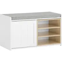 SoBuy FSR109-WN Schuhbank - Weiße Aufbewahrungsbank mit Sitzbank und Schuhregal