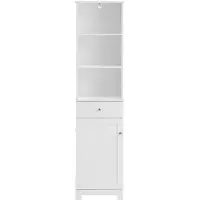 SoBuy Badezimmer Hochschrank Badschrank Badregal Badezimmerschrank mit 3 offenen Fächern, 1 Schublade und 1 Tür weiß BZR17-W