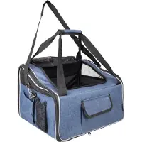 Flamingo Ida Hundesitz Autositz Tragetasche blau 44x35x29,5 cm bis 7kg mit Sicherheitsgurt und Netz-Einsatz