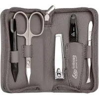 Erbe Collection fünfteiliges Manicure Set im Leder-Reißverschluss-Etui grau Maniküre-Set 9077