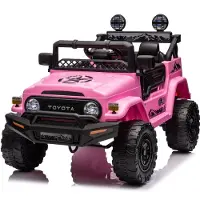 Vrooomy Toyota FJ Cruiser Kinder Elektroauto 12V (1–6 Jahre) – Offiziell Lizenziert, mit Fernbedienung, EVA-Reifen, 2 Motoren & Ledersitz – Kinder Elektrofahrzeug Rosa