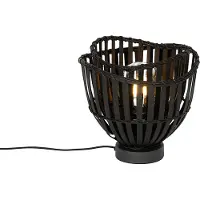 QAZQA - Orientalisch Orientalische Tischleuchte I Tischlampe I Lampe I Leuchte Schwarz Bambus 25cm - Pua I Wohnzimmer I Schlafzimmer - Bamboo Rund - LED geeignet E27