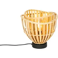 QAZQA - Orientalisch Orientalische Tischlampe schwarz mit natürlichem Bambus - Pua I Wohnzimmer I Schlafzimmer - Bamboo Rund - LED geeignet E27