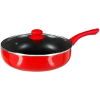 Secret De Gourmet Emaillierte Bratpfanne mit Deckel, Aluminium, rot, Stärke 28 cm