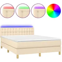 vidaXL Boxspringbett mit Matratze & LED Creme 140x200 cm Stoff