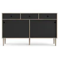 Ebuy24 Penny Sideboard 2 Schiebetüren und 3 Schubladen Hickory-Nachbildung und matt schwarz.
