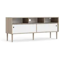 Ebuy24 Penny TV Tisch 2 Schiebetüren und 3 Fächer Hickory-Nachbildung und Mattweiß.