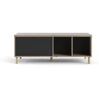 Ebuy24 Penny Couchtisch mit ausziehbarer Deckplatte und 2 Fächern Hickory-Nachbildung und matt schwarz.
