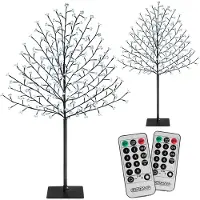 Monzana Kirschblütenbaum 180cm 2er Set mit je 200 LED Fernbedienung Außen IP44 Innen Timer Künstlich Groß Deko Weihnachten Kirschbaum Kaltweiß