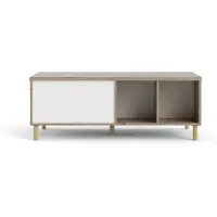 Ebuy24 Penny Couchtisch mit ausziehbarer Deckplatte und 2 Fächern Hickory-Nachbildung und Mattweiß.