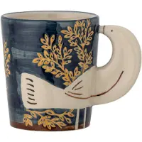 Bloomingville Hezha Tasse aus Steingut mit 3D-Vogelgriff, Spülmaschinenfest, 8x9 cm, 260ml, 82066105, Blau