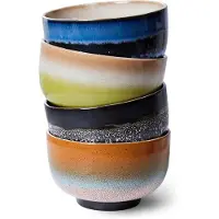 HK Living Keramik 70er Nudelgeschirr Groovy 4er Set