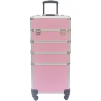 Vdd Unyqoos Aluminium Make-up-Trolley – Visagiekoffer mit Rollen, abschließbar, rosa, 35 x 25 x 76 cm, abnehmbare Aufsätze