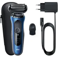Braun Series 6 61-B1000s, Folienschaber, Schwarz, Blau, SensoFlex, SensoFoil, Tasten, LED, Akku