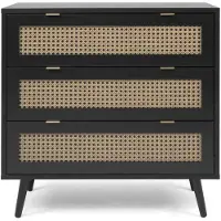 Veriaffari.it CALICOSY - Kommode mit 3 Schubladen, schwarzem- und Rohrgeflecht Druck Villa - L80 x H80 x T40 cm