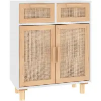 vidaXL Sideboard Weiß 60x30x75 cm Massivholz Kiefer und Natur-Rattan