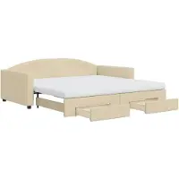 vidaXL Tagesbett Ausziehbar mit Schubladen Creme 100x200 cm Stoff
