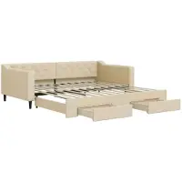 vidaXL Tagesbett Ausziehbar mit Schubladen Creme 100x200 cm Stoff