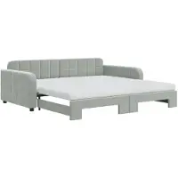 vidaXL Tagesbett Ausziehbar mit Matratzen Hellgrau 100x200 cm Samt