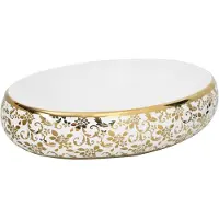 vidaXL Aufsatzwaschbecken Weiß und Golden Oval 59x40x15 cm Keramik