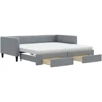 vidaXL Tagesbett Ausziehbar mit Schubladen Hellgrau 100x200 cm Stoff
