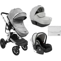 Kikkaboo Kombikinderwagen Irene 3 in 1 Babywanne Autositz Adapter Wickeltasche grau hellgrau