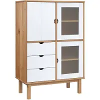 vidaXL Highboard OTTA Braun&Weiß 85x43x125 cm Massivholz Kiefer